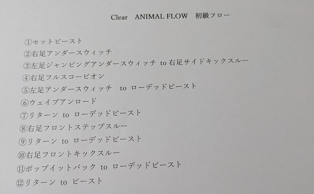 スタジオクリアのアニマルフローのレッスンメニュー